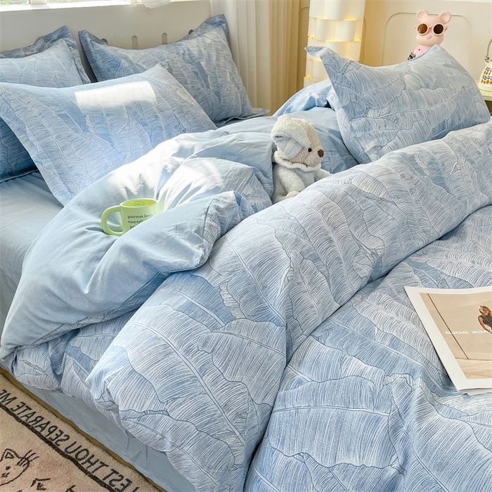 91家纺网 家纺一手货源 找家纺 大吉 2025新款100全棉纯棉喷气小清新被套四件套纯棉三件套床笠四件套单被套单枕套 雨落芭蕉