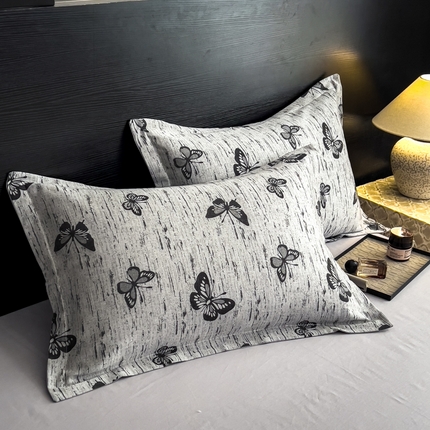 倾慕家纺 2025新款60S提花全棉单品枕套 蝶恋深灰