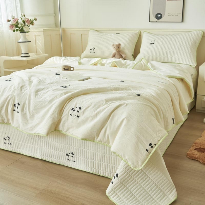 91家纺网 家纺一手货源 找家纺 子由家居 2025新款水洗邹邹纱小清新大豆纤维夏被被子被芯 夏被-熊猫