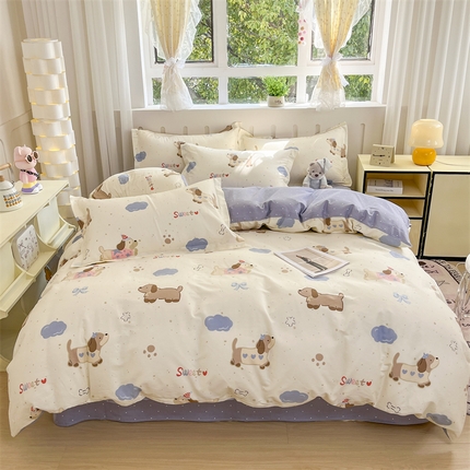 大吉 2025新款100全棉纯棉喷气小清新被套四件套纯棉三件套床笠四件套单被套单枕套 萌宠日记