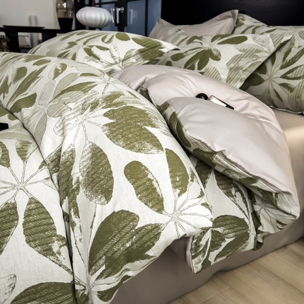 倾慕家纺 2025新款60S提花全棉四件套 拾秋绿