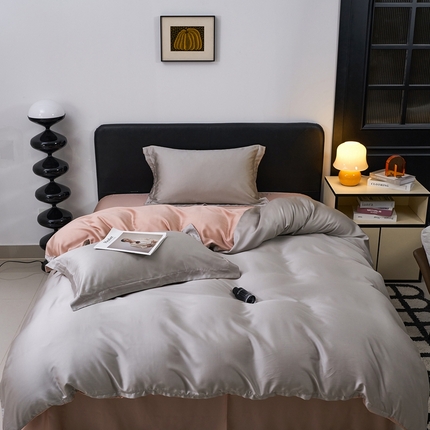 91家纺网 家纺一手货源 找家纺 （总）于果 2025新款简约双拼兰精天丝四件套