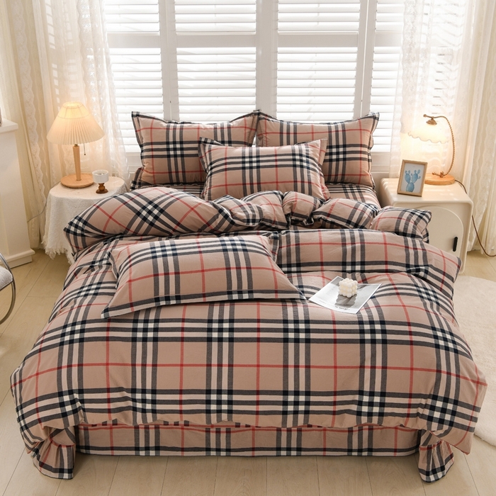 91家纺网 家纺一手货源 找家纺 润淳家居 2025新款A类全棉水洗棉四件套三件套 巴宝莉小格