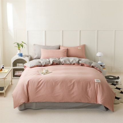 91家纺网 家纺一手货源 找家纺 （总）798家纺 2025新款全棉13070纯色双拼系列四件套场景一