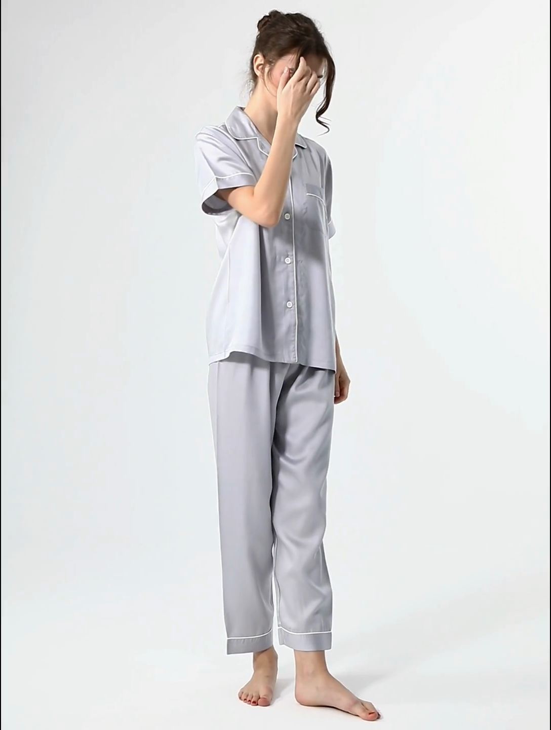 91家纺网 家纺一手货源 找家纺 欧夏家纺 2025新款莱赛尔天丝睡衣家居服 月光灰