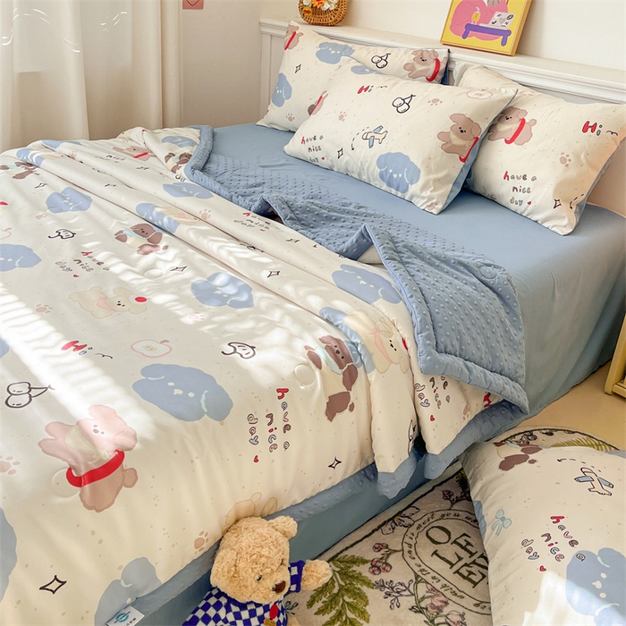 91家纺网 家纺一手货源 找家纺 盛秋家纺 2026新款A类水洗棉豆豆夏被系列 开心乐园+海清