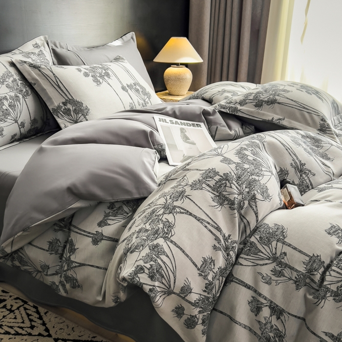 91家纺网 家纺一手货源 找家纺 倾慕家纺 2025新款60S提花全棉四件套 椿屿蓝