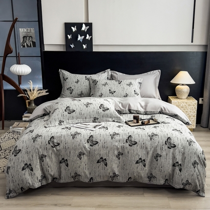 倾慕家纺 2025新款60S提花全棉单品被套 蝶恋深灰