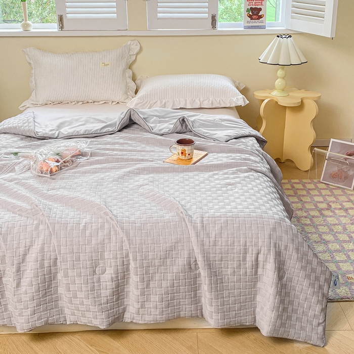 91家纺网 家纺一手货源 找家纺 左右家纺 2025新款华夫格大豆夏被被子被芯 浅灰