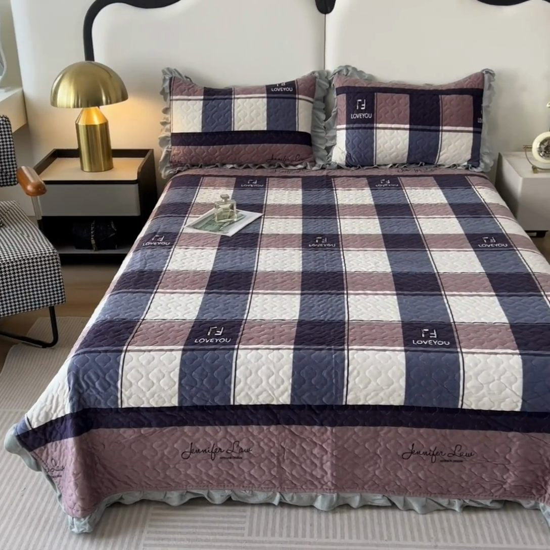 91家纺网 家纺一手货源 找家纺 2025新款水晶绒床单盖毯单人三件套花边毯子冬季加厚保暖双人加棉防滑绒毯 经典格子