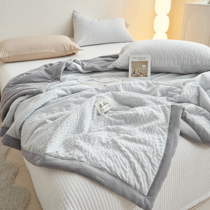 91家纺网 家纺一手货源 找家纺 子由家居 2025新款水洗棉泡泡格大豆纤维夏被被子被芯 泡泡格-浅灰