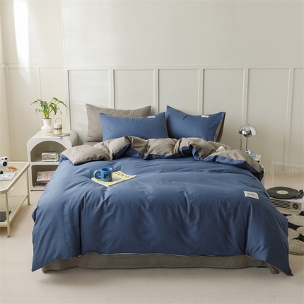 91家纺网 家纺一手货源 找家纺 （总）798家纺 2025新款全棉13070纯色双拼系列四件套场景一