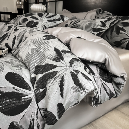 91家纺网 家纺一手货源 找家纺 倾慕家纺 2025新款60S提花全棉四件套 拾秋深灰