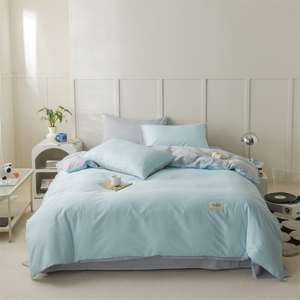 91家纺网 家纺一手货源 找家纺 （总）798家纺 2025新款全棉13070纯色双拼系列四件套场景一