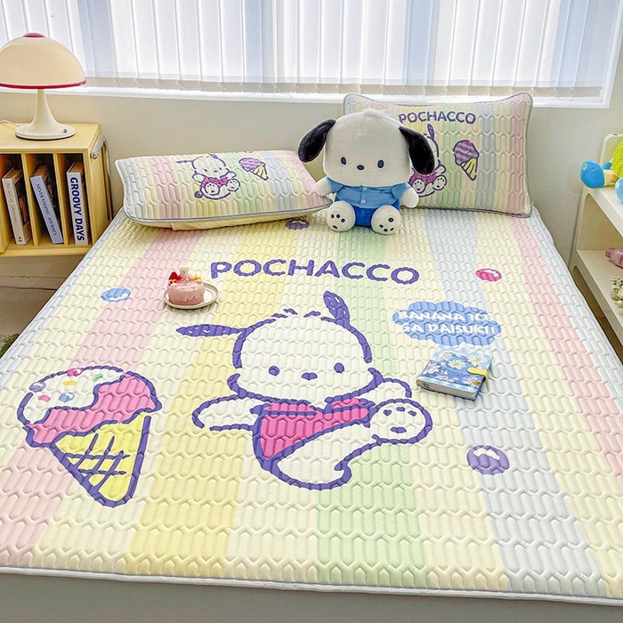 91家纺网 家纺一手货源 找家纺 米帛家纺2025新款大版三丽鸥乳胶凉席-绑带款 彩虹帕恰狗