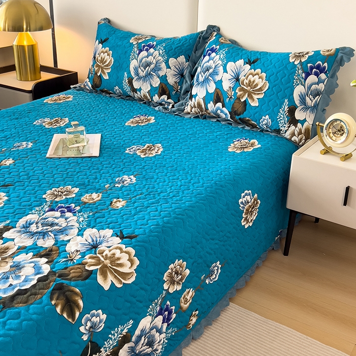 91家纺网 家纺一手货源 找家纺 2025新款水晶绒床单盖毯单人三件套花边毯子冬季加厚保暖双人加棉防滑绒毯 蓝色蝶恋花