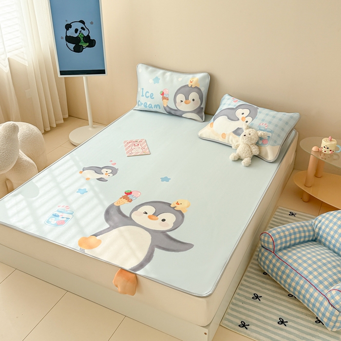 91家纺网 家纺一手货源 找家纺 慕尚家纺 2025新款凉感卡通工艺席 企鹅宝宝