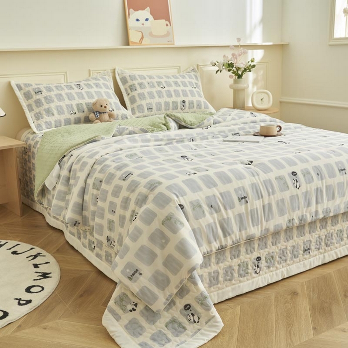 91家纺网 家纺一手货源 找家纺 子由家居 2025新款凉感丝豆豆夏被四件套 凉感豆豆被-熊猫