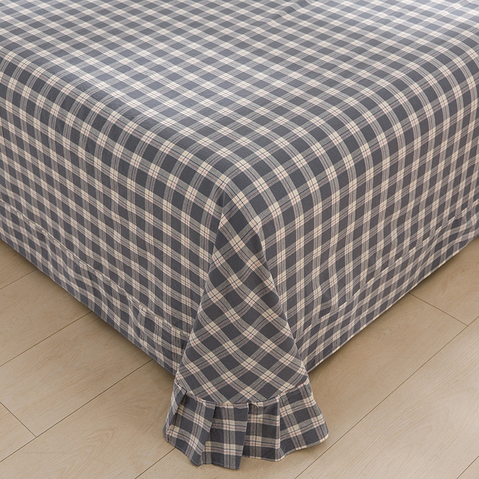 91家纺网 家纺一手货源 找家纺 润淳家居 2025新款A类全棉水洗棉四件套三件套 莱卡灰 小格