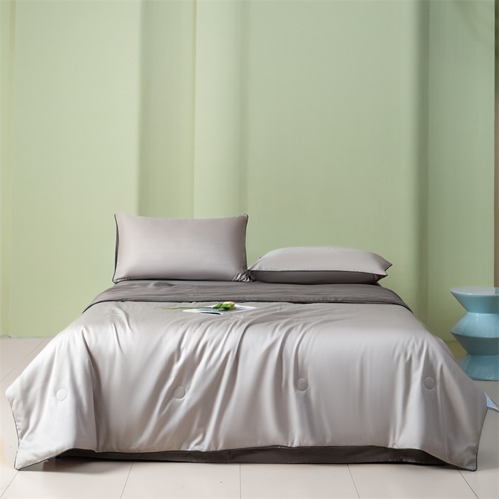 91家纺网 家纺一手货源 找家纺 笙意家纺 2025新款凉感水洗真丝麻绳双拼夏凉被-华尔兹系列 华尔兹-山灰+中灰