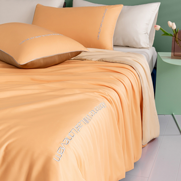 91家纺网 家纺一手货源 找家纺 子由家居 2025新款水洗真丝轻奢绣花系列夏被四件套 轻奢绣花-雅橘