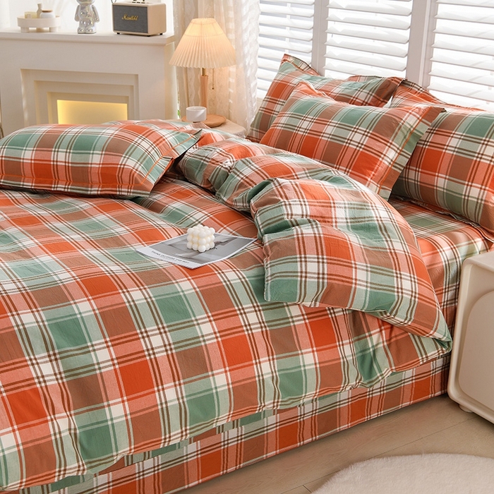 91家纺网 家纺一手货源 找家纺 润淳家居 2025新款A类全棉水洗棉四件套三件套 华沙格 桔