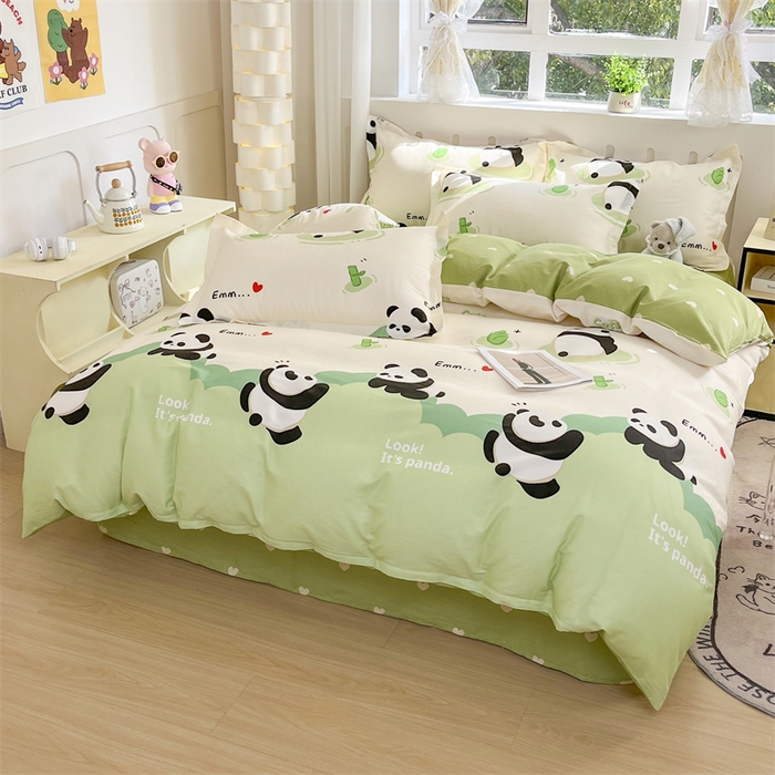 91家纺网 家纺一手货源 找家纺 大吉 2025新款100全棉纯棉喷气小清新被套四件套纯棉三件套床笠四件套单被套单枕套 萌萌潘达