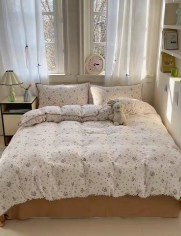 91家纺网 家纺一手货源 找家纺 淑女公社家纺 2025春夏新款 贝壳边双层纱套件 花野兔