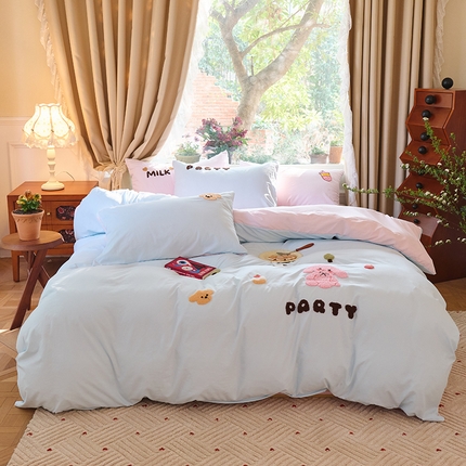 91家纺网 家纺一手货源 找家纺 鑫喜莱 2025新款水洗棉毛巾绣四件套场景一【全系图有买家秀文件】 兔子派对