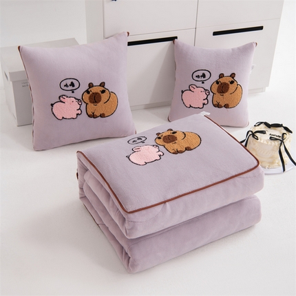 宝马家纺（原梦童画）2025新款卡皮巴拉牛奶绒毛巾绣抱枕被 淡粉色