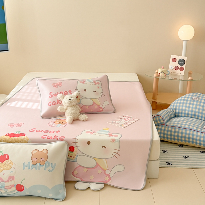 91家纺网 家纺一手货源 找家纺 慕尚家纺 2025新款凉感卡通工艺席 Kitty 猫