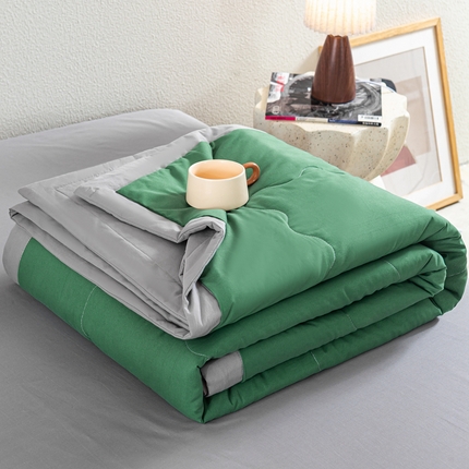 慕木家纺 2025新款A类水洗棉无印风纯色新疆棉花夏被空调被（抽空压缩可供跨境） 翡翠绿+灰