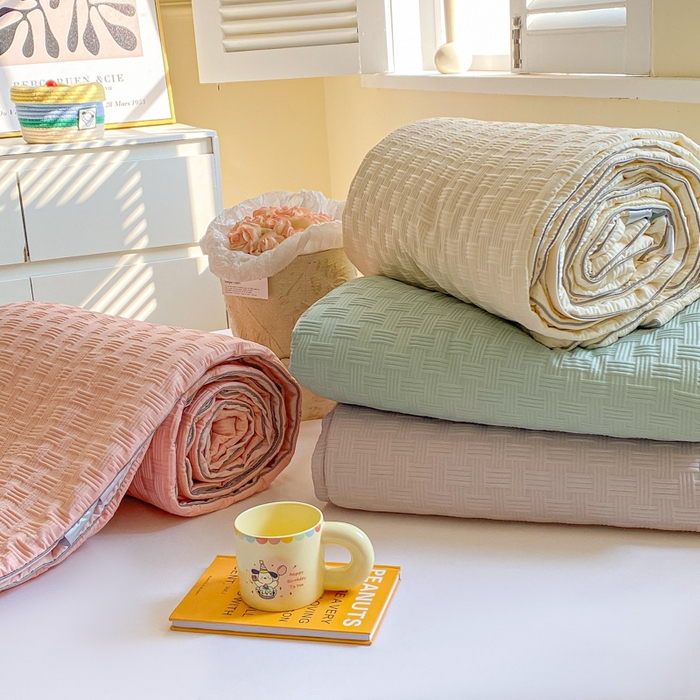 91家纺网 家纺一手货源 找家纺 左右家纺 2025新款华夫格大豆夏被被子被芯 组合