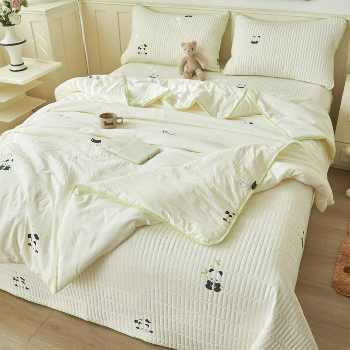 91家纺网 家纺一手货源 找家纺 子由家居 2025新款水洗邹邹纱小清新大豆纤维夏被被子被芯 夏被-熊猫