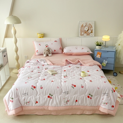 2025新款小清新系列水洗棉夏被 缦粉樱桃