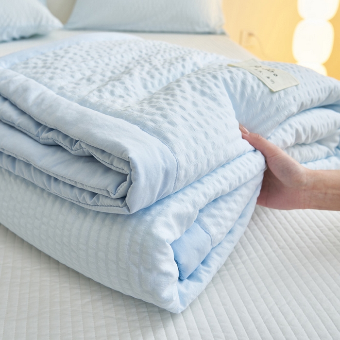 91家纺网 家纺一手货源 找家纺 子由家居 2025新款水洗棉泡泡格大豆纤维夏被被子被芯 泡泡格-天蓝