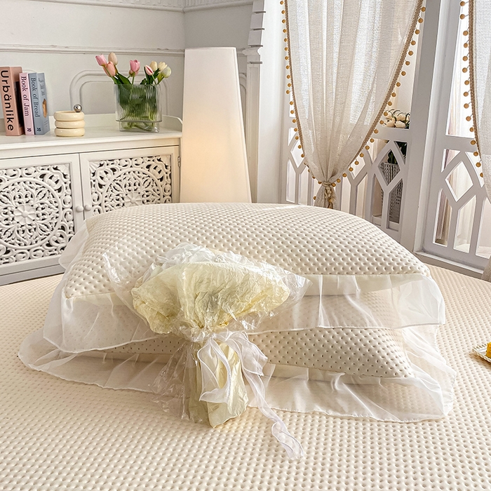 91家纺网 家纺一手货源 找家纺 眠势力 2025新款华夫格花边床笠豆豆凉席款夏季凉感床垫保护套 （提供买家秀） 奶昔米