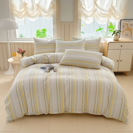 91家纺网 家纺一手货源 找家纺 （总）梦精灵家纺 2025新款全棉色织水洗棉四件套纯棉床单被套罩学生宿舍三件套