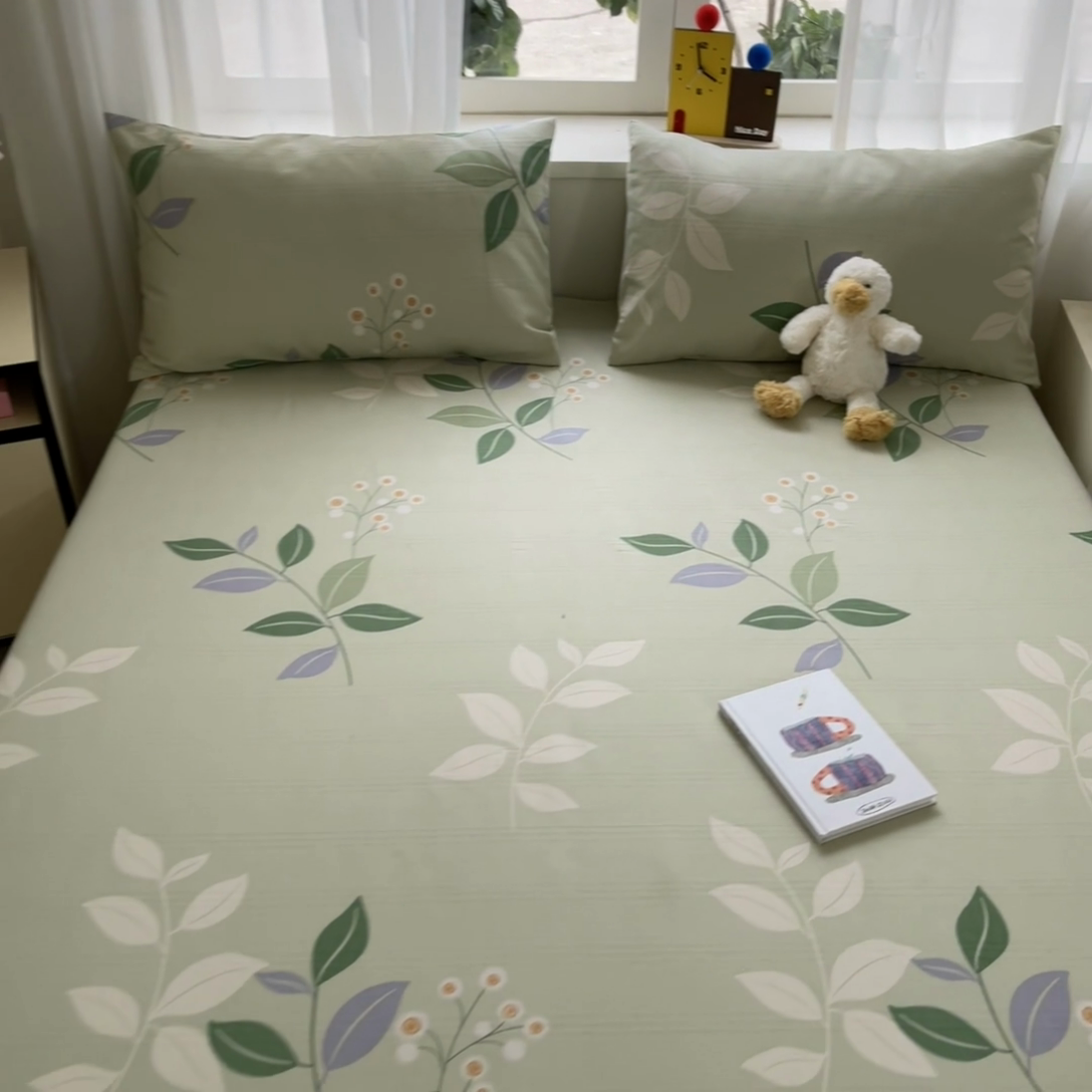 91家纺网 家纺一手货源 找家纺 莱通2025新款原棉老粗布床单 叶恋风韵