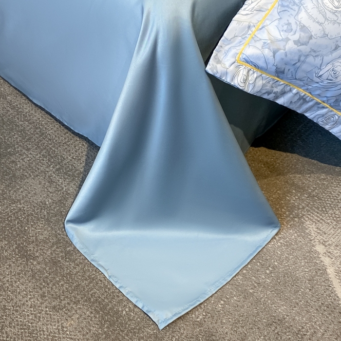 91家纺网 家纺一手货源 找家纺 绘萱2025爆款直播印花水洗天丝夏被四件套凉感水洗真丝冰丝夏凉被空调被香奈-蓝