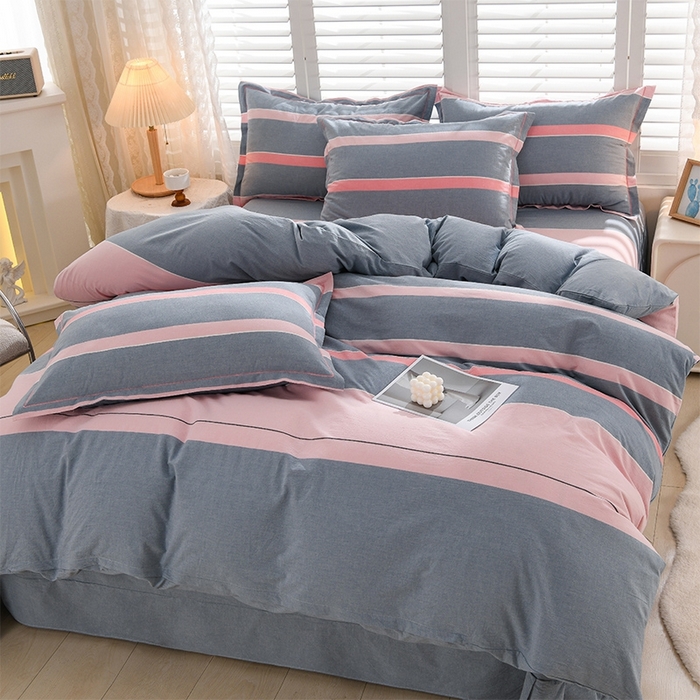 91家纺网 家纺一手货源 找家纺 润淳家居 2025新款A类全棉水洗棉四件套三件套 米菲 粉