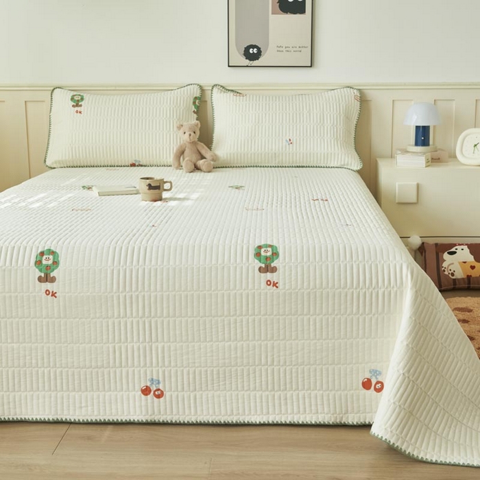 91家纺网 家纺一手货源 找家纺 子由家居 2025新款水洗邹邹纱小清新床盖 床盖-樱桃