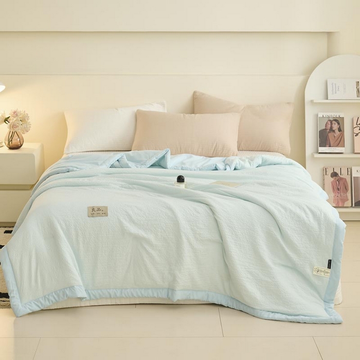 91家纺网 家纺一手货源 找家纺 子由家居 2025新款双层邹邹格大豆纤维夏被被子夏被 邹邹格-天蓝