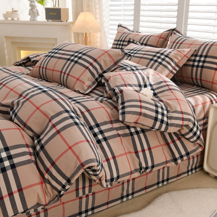 91家纺网 家纺一手货源 找家纺 润淳家居 2025新款A类全棉水洗棉四件套三件套 巴宝莉小格