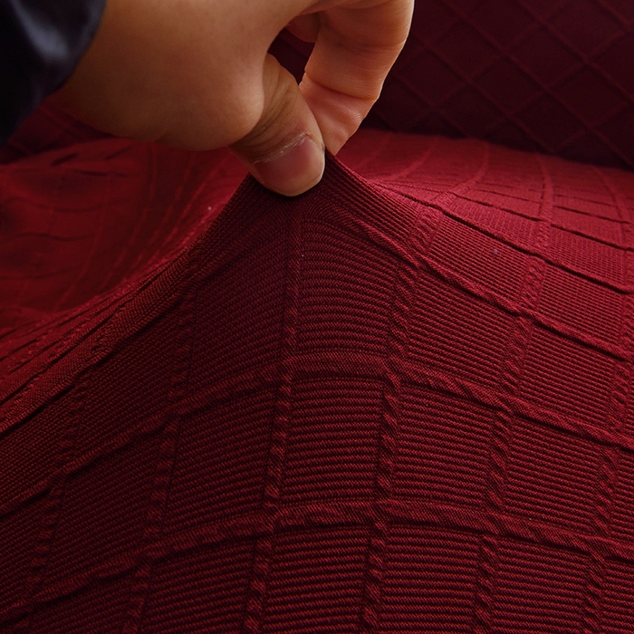 91家纺网 家纺一手货源 找家纺 启博家纺 2025新款针织菱形格半圆卡座沙发套 酒红