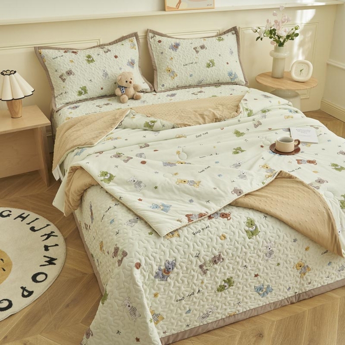 91家纺网 家纺一手货源 找家纺 子由家居 2025新款凉感丝豆豆夏被四件套 凉感豆豆被-旺财