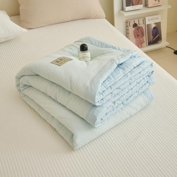 91家纺网 家纺一手货源 找家纺 子由家居 2025新款双层邹邹格大豆纤维夏被被子夏被 邹邹格-天蓝