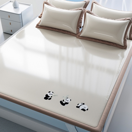 莱轩席业 2025新款凉感冰丝藤席-白熊日记 浅咖迹-床席