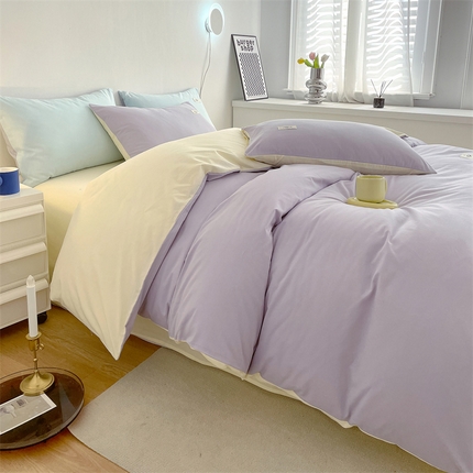 91家纺网 家纺一手货源 找家纺 （总）798家纺 2025新款全棉13070纯色双拼系列单被套场景二