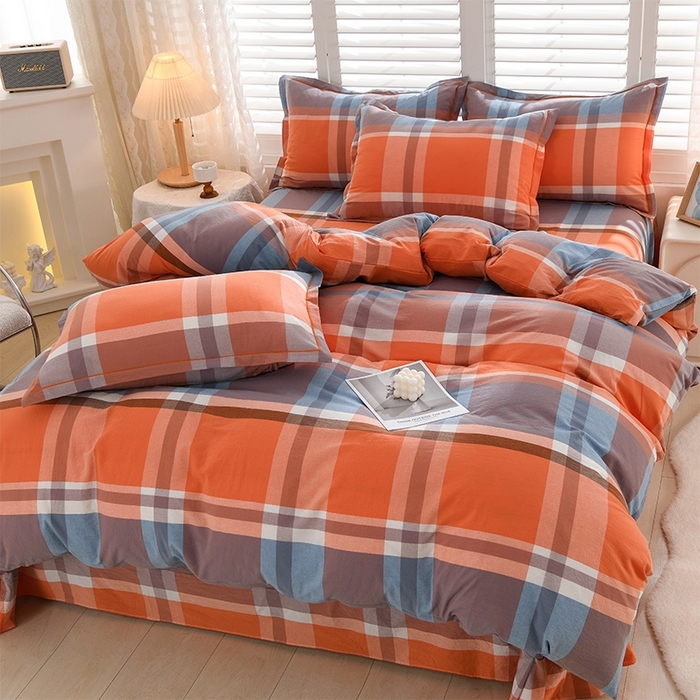 91家纺网 家纺一手货源 找家纺 润淳家居 2025新款A类全棉水洗棉四件套三件套 爱丁堡 桔